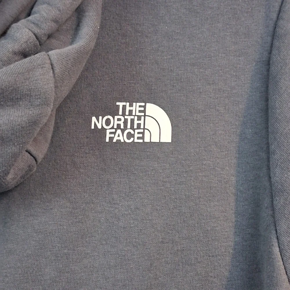 The North Face Mens XL Grey Blue Logo Pullover Hoodie Sleeve Zip Pocket